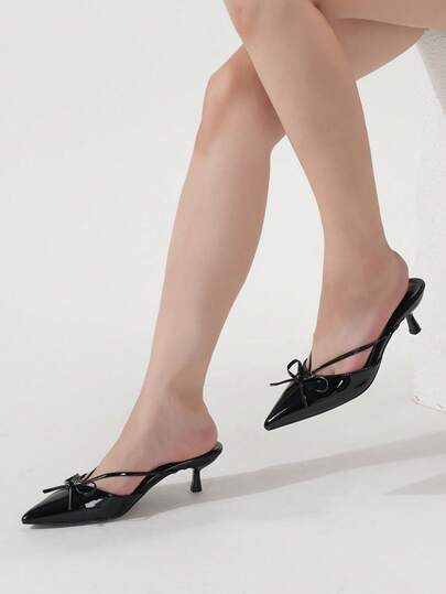 Women's Minimalist Criss-Cross Strap Pointed Toe Kitten Heel Sandals, Butterfly Decor Sexy Open Toe Burgundy High Heels, Slip-On Fashion, Suitable For Christmas, New Year, Spring/Summer Weddings, Parties, Vacation