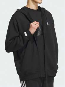 Adidas 男式抽绳连帽拉链保暖内衬休闲运动夹克，黑色 - 黑色 - 查看 9