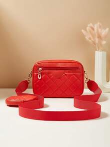 1 pieza Bolso pequeño para niñas con patrón de olas y letras en relieve, billetera para teléfono y monedero - Rojo - Ver 2
