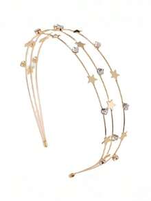 1 pièce Serre-tête en alliage à trois couches avec strass en forme d'étoile de couleur unie, accessoire capillaire polyvalent et décontracté pour les filles, convient pour le port quotidien, les fêtes, Noël, l'école, les mariages - doux et mignon - Multicolore - Voir 5