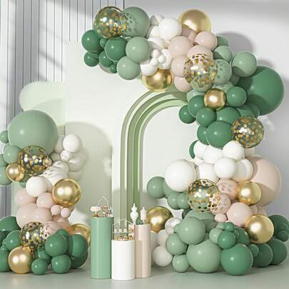 122pcs Party Sage Green Balloons Arch Garland Kit, 5/10/12/18 Inch Sage Green Gold White Olive Latex Metallic Confetti Balloon, Mustard Yellow Sand White Balloons, Thick Latex Balloons For Sunflower Bee Shower Birthday Bridal Shower Boho Wedding Anniversary Jungle Party Gender Revealing Graduation Party Decorations