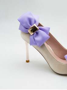 1 Pair Purple Square Buckle Fabric Shoe Clips, Fashion Elegant Shoe Accessories, DIY Removable Decoration For Women Shoes - Purple - View 4