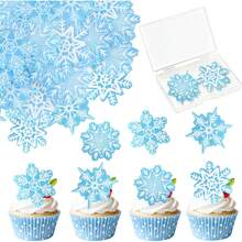 LaVenty 40 PCS Edible Frozen Snowflake Cupcake Cake Decorations Muffin Desserts Food Decoration For Winter Party Events Gender Reveal Party Supplies - 彩色 - 查看 2
