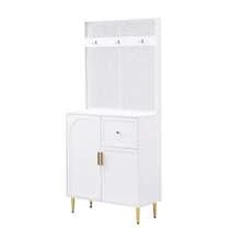 Garderoben-Set, Kompaktgarderoben,Flurgarderobe,Dielenschrank Wandschrank Regal Diele & Flur Kleiderschrank Paneelen Schuhschrank, - White - View 5