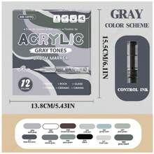 12 لون من أقلام الطلاء الأكريليك، بطرف فرشاة، بنظام حبر سائل مباشر، للقماش والصخور والزجاج والخشب والورق والقرع، لوازم فنية للأعمال اليدوية DIY - متعدد الألوان - مشاهدة 12