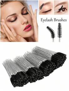 200pcs/100pcs/50pcs/10pcs Disposable Mascara Wands Eyelash Brush Spoolies For Eyelash Cleaning Eyebrow Crystal Shine Eyelashes Brushes Lash Extensions Makeup Tool - Pink - View 17