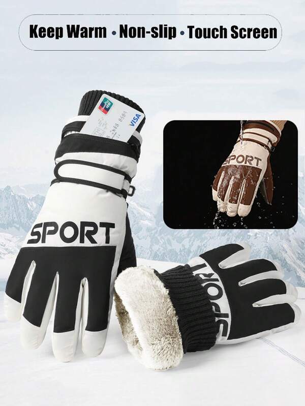 1 Pair Winter Men's Outdoor Skiing Gloves, Windproof, Waterproof, And Cold Resistant All Finger Gloves With Thickened Fleece Lining For Warmth. Skiing Gloves With Silky Smooth Fingers, Touch Screen, Palm, Wear-Resistant And Non Slip. Outdoor Sports Cycling And Skiing Warm Gloves For Men