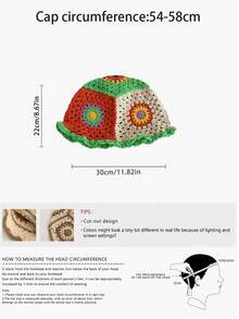 1 件手工钩编镂空撞色休闲渔夫帽，艺术小脸设计，适合女士冬季 - 彩色 - 查看 3