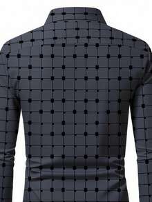 男士时尚休闲格子印花长袖衬衫 - 深灰色 - 查看 5
