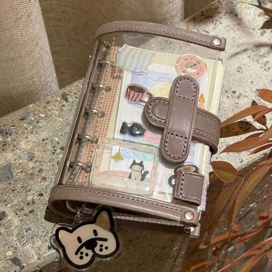 日本のシンプルなベージュグレーのM5ノート学生用高価値透明取り外し可能なルーズリーフ日記帳 - AA - チェックする 1