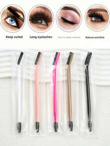 5pcs Double Head Eyelash Brush Eyebrow Brush Angle Spiral Brush Dual Purpose Brush Multifunctional Portable Eyebrow Brush Travel Supplies,Eyebrow Brush,Eyeshadow Brush,Spoolie,Spoolie Brush - Black - View 3