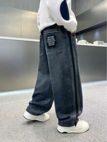 The New Autumn Style Boys Jeans Are Suitable For Teenage Boys' Daily Wear, Loose And Casual, Suitable For Autumn And Winter. - 藏蓝色 - 查看 9