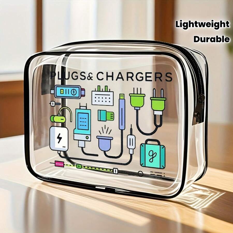 Transparent Zipper Handbag - Lightweight Travel Storage Bag, Transparent Toiletry Bag, Cosmetic Case, Unisex Tech Charger Storage Bag, Suitable For Airport, Gym And Daily Use - Easy-To-Clean Design, Fashionable Travel Bag, Durable Zipper Closure, Modern Luggage Accessories, Sturdy Structure, Essential For Fitness Enthusiasts - A - Xem 1