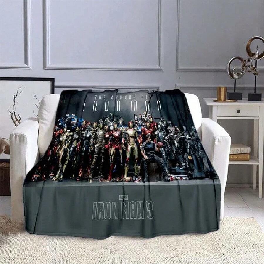 Tony Stark Blankets 3D Printing Comfortable And Soft Picnic Blanket Gift To Family Or Friends1.Jpg - 白色 - 查看 1