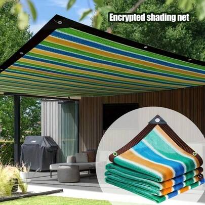 [Colorful Striped Sun Shade Net] 1pc High Density Breathable Colorful Striped Sun Shade Net Durable Plastic Outdoor Shading Fabric For Patio, Picnic, Carport, Garden, Balcony, And Corridor Cooling Canopy