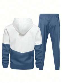 Plus Size Men's Casual Letter & Numeric Print Zip-Up Hoodie And Drawstring Sweatpants Sports Casual Set, Suitable For Spring And Autumn - Multicolor - View 2