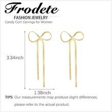 Bow Earrings For Women  Sparkly Rhinestone Chain Tassel Earrings Cute Ribbon Stud Earring Daily Party Jewerly Gifts Christmas Stocking Stuffers - D1:gold Bow Tassel Earrings - View 6