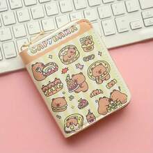 Kapibara Printed Compact Wallet - High-Quality Faux Leather, Lightweight With ID Window And Coin Pocket, Fade-Resistant Design, Double-Layer Folding Zipper Compartment Suitable For Daily Essentials (Brown), Compact Coin Wallet| Fun Accessories| Durable Zipper Wallet, Small Bag And Wallet Combination - Capybara Pastry Series - View 10