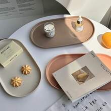 Bandeja ovalada PP para pastel, bandeja de utensilios de postre, plato de dumplings coreano, plato de almacenamiento de joyas, almohadilla de aislamiento para restaurante, plato de frutas - Marrón - Ver 1