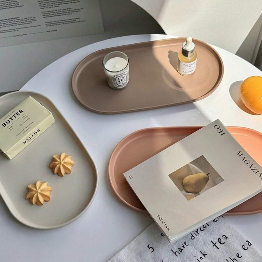 Bandeja ovalada PP para pastel, bandeja de utensilios de postre, plato de dumplings coreano, plato de almacenamiento de joyas, almohadilla de aislamiento para restaurante, plato de frutas - Marrón - Ver 1