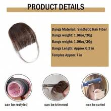 Clip - In Hair Bangs Extensions, With Clips Airy French And Bangs Hair With Temple Coverage Women Curved Bangs Easy To Style Daily Wear Red, French Bangs - 深棕色+稀疏瀏海 - 查看 3
