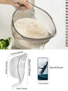 1pc Multi-Function Strainer With Handle - 2-In-1, Can Be Used As Vegetable Washer, Rice Washer, Colander And Fruit Bowl, Suitable For Kitchen Sink, Also For Rice Washing, Salad Preparation And Pasta Draining (Actual Product May Differ From Image, Actual Product Will Be Smaller) - Grey - View 14