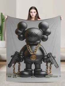 1pc Kawss Kawaii Kaw Anime Glam Style Flannel Blanket Super Soft Warm Bed Blanket Sofa Bedding Bedroom Sofa Office Car Four Seasons Cozy Shaggy Blanket Girls Boys Adult Gift - màu đen - Xem 2