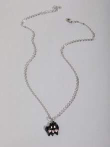 Gothic Retro Pink Heart Cat Pendant Necklace, Y2K Aesthetic Charm Jewelry Accessory For Girls