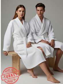 Waffle Weave Bathrobe Minimalist Luxury For Everyday Moments Soft, Light, And Refined S/M - L/XL - White - View 1