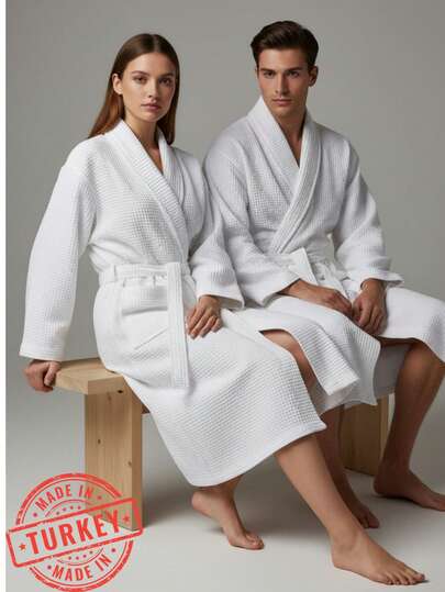 Waffle Weave Bathrobe Minimalist Luxury For Everyday Moments Soft, Light, And Refined S/M - L/XL