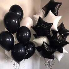 22 unidades. Globos de helio de aluminio de estrella blanca y negra decoración para de cumpleaños y boda Shower juguetes para niños suministros de Globos de aire de látex - Como la imagen - Ver 1