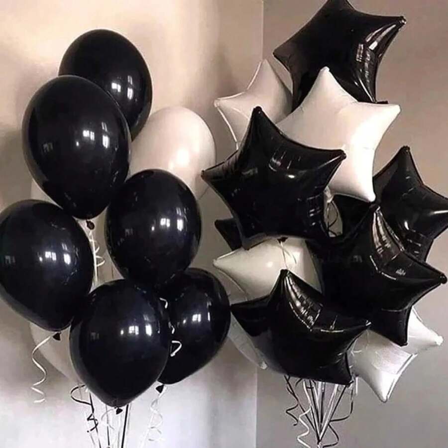 22 unidades. Globos de helio de aluminio de estrella blanca y negra decoración para de cumpleaños y boda Shower juguetes para niños suministros de Globos de aire de látex - Como la imagen - Ver 1