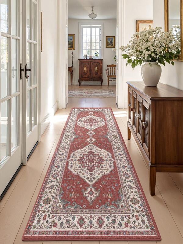 1 pieza Alfombra vintage de estilo bohemio lavable de mezcla de lana, alfombra suave y plegable para pasillo, sala de estar, cocina, dormitorio, estudio, decoración junto a la cama, antideslizante y lavable