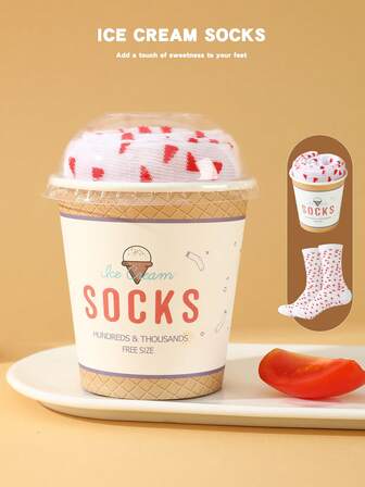 1 Pair Ice Cream Design Socks, Suitable For Daily Life And Outdoor Sports, Quality Thick Autumn/Winter Women's Socks, Interesting Polka Dot & Striped Print Men's Mid-Calf Socks, Unique Holiday Gift Set Design Long Socks, Suitable For Halloween/Christmas/Birthday Party/Valentine's Day/Anniversary And Various Festivals Whimsical Gifts, Fun Surprise Socks To Give To Friends/Family/Loved Ones