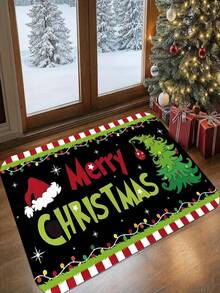 1 pieza Nuevo felpudo de bienvenida navideño, adecuado para sala de estar, dormitorio, interior - Lavable a máquina - Material de franela, envoltura delicada, amigable con la piel, sin pelusas, ligeramente resistente al agua, fácil cuidado, inodoro - Ideal para decoración del hogar, decoración de habitaciones