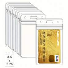 1/5/10个装透明加厚竖款证件卡套，带防水拉链，塑料材质，适用于办公室和学校文件保护 - 彩色 - 查看 5