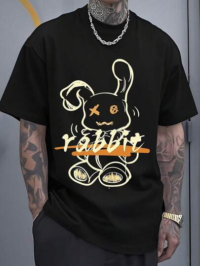 Camiseta Casual de Algodón para Hombre con Estampado Gráfico de Conejo Juguetón - Camiseta de Manga Corta con Cuello Redondo Suave para Verano, Fitness, Actividades al Aire  Salidas Casuales - Idea de Regalo Perfecta, Ropa de Fitness, Tela Ligera