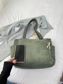 Geantă de damă din catifea reiată, capacitate mare, cu buzunare duble, un umăr