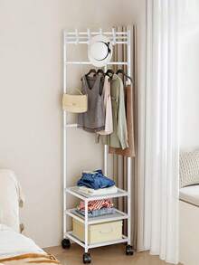 1 件白色/黑色金属护角架，带挂钩 - 时尚的 3 层储物架，适用于卧室和客厅，喷漆表面，单独设计，非常适合存放夹克、帽子和配饰，用于房间装饰