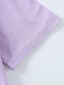 Girls' Cute & Playful T-Shirt | Black Bear OK Print | Casual Daily Soft Style | Teen Clothing - Purple - View 4