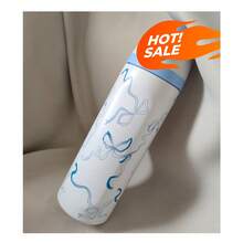 OWALAs Blue Silk Ribbon Cup 24oz/32oz. Vacuum Flasks & Thermoses Water Bottle. Stainless Steel Water Bottle With Straw. Can Be Used For Outdoor Sports, Heat Preservation Time Cold And Hot Water Can Be Insulated, Frozen Drinks, Beautiful Appearance, Exquisite Workmanship, Suitable For Camping, Work, Indoor Use.Halloween Gifts, Christmas Gifts, Gift-Giving. - Ruy băng xanh - Xem 5