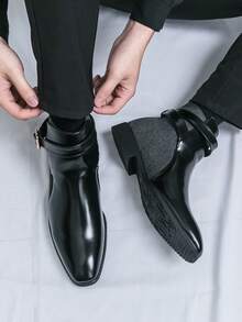 Sepatu Bot Chelsea Retro Inggris Pria dengan Dekorasi Rantai, Sepatu Bot Ankle Suede - Hitam - View 6
