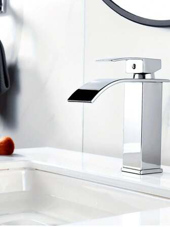 一体式浴室面盆水龙头套装，宽口不锈钢镜面方弯台下盆和台下盆水龙头，水槽水龙头，浴室水龙头，瀑布喷口单把手浴室水龙头，大流量水龙头