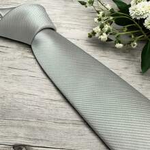 Solid Color Striped Men's Tie With Quality Texture, A Must-Have For Weddings, Business And Formal Occasions - Silver - View 1