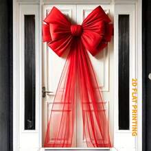 2 Fiocco rosso elegante piatto per porta - Decorazione in poliestere versatile e lavabile per matrimoni, compleanni, inaugurazioni - Ideale per portico e ingresso, ottimo per Natale - Multicolore - Visualizzare 4