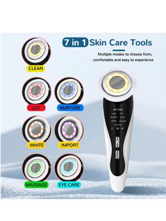 1 光子嫩肤洁面美容仪，7 色光导入仪，面部按摩超声波导入仪，400mAh 洁面仪
