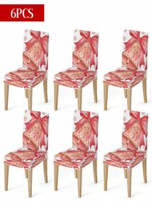 Funda elástica de poliéster para silla de Navidad, con diseños de árbol de Navidad rosa, renos, Papá Noel y cajas de regalo. Funda protectora lavable para respaldo de silla, adecuada para decoración del hogar, comedor, sala de estar y cocina (1 pieza/4 piezas/6 piezas/20 piezas)