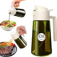 6 Oz/470ml Cooking Oil Mister Sprayer, 2-In-1 Olive Oil Dispenser Bottle, Premium Dark Green Glass Oil Bottle, Suitable For Air Fryer
