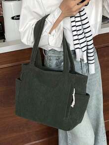 Geantă de damă din catifea reiată, capacitate mare, cu buzunare duble, un umăr