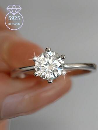 KAHOOT A 925 Silver 0.5ct/1ct/2ct/3ct/5ct Six-Claw Round Moissanite, Classic Fashion, Light Luxury Niche Design, Personalized Design, Versatile Men And Women's Same Style High-Quality Wedding Ring Couple Ring